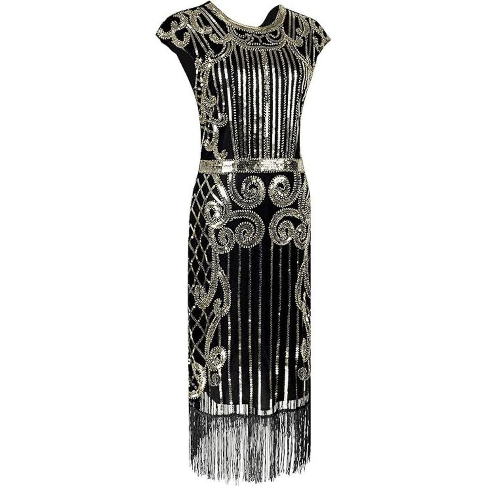 ✨ Flapper Great Gatsby Roaring 1920s Retro Tassel Fringe Sequin Dress SIZE L NEW - Picture 5 of 17